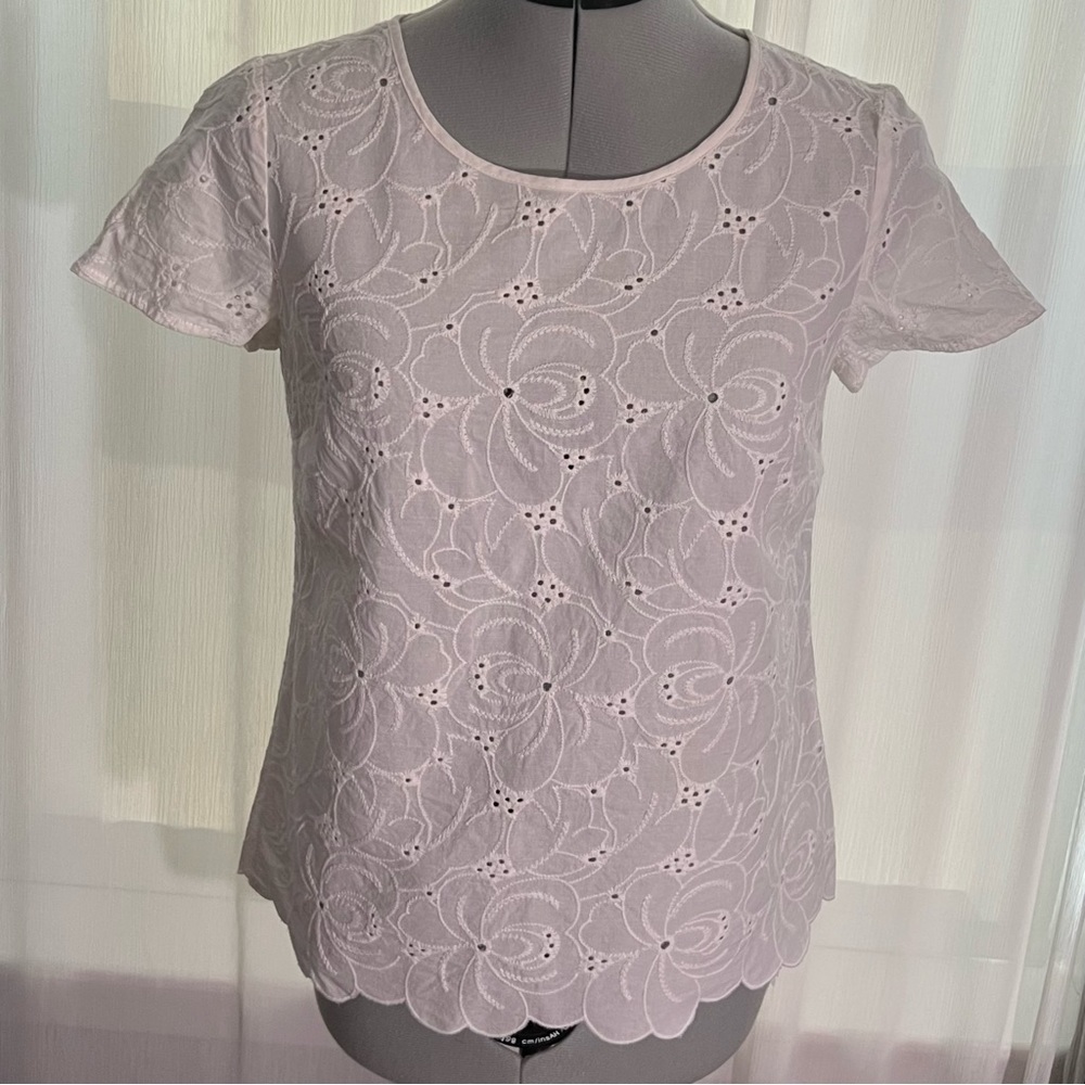 Ann Taylor Loft Women’s Eyelet Short-sleeved Top, White, XS